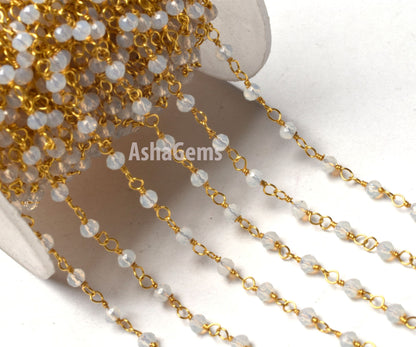 Rainbow Moonstone Hydro Beads Rosary Chains,3,5,10,25,50 Ft Roll Bulk,Beautiful Gold Plated Wire,Faceted Rondelle Beads Chain,jewelry Making