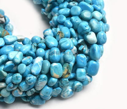 Beautiful Turquoise Howlite Smooth Nugget Gemstone Beads Sky Blue Turquoise Howlite Plain Uneven Nugget Straight Drill Handmade Bead Jewelry