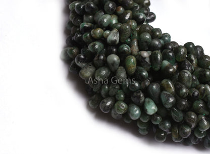 Emerald Smooth Drops Shape Gemstone Beads,13" Strand Natural Green Emerald Uneven Teardrop Handmade Beads, Side Drill Emerald Beads Jewelry