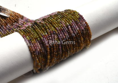 Natural Tourmaline Micro Cut Gemstone Beads,3 mm Multi Tourmaline Machine Cut Rondelle Shape Beads,12.5" Tourmaline Beads Jewelry Craft SALE