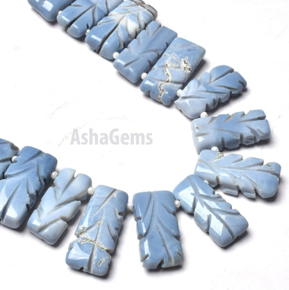 Beautiful Blue Oregon Opal Carved Rectangle Shape Beads,8"Strand Blue Opal Carve Beads, Opal Side Drill Carving Chiclet Bead Blue Opal Fancy