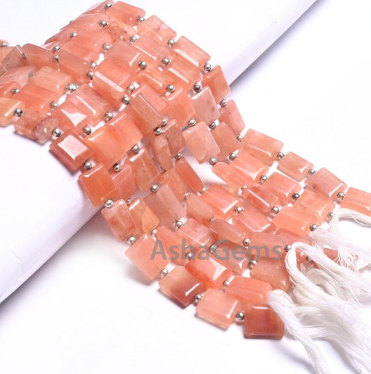 Beautiful Peach Quartz Rectangle Shape Smooth Gemstone Beads,9" Pink Quartz Fancy Chicklet Straight Drill Handmade Beads Jewelry Crafts SALE