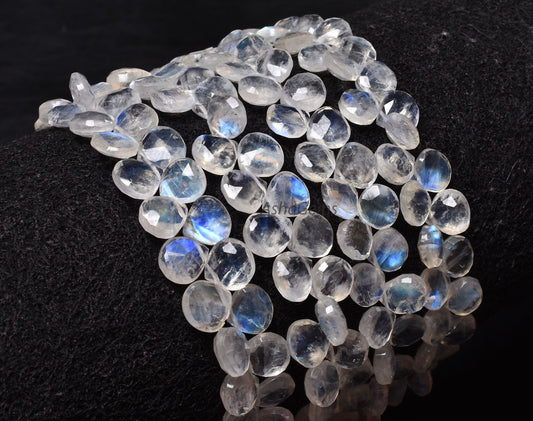 Fine AAA Blue Flash Rainbow Moonstone Heart Shape Beads,9" White Rainbow Moonstone Faceted Heart Briolette Gemstone Beads Jewelry Craft SALE