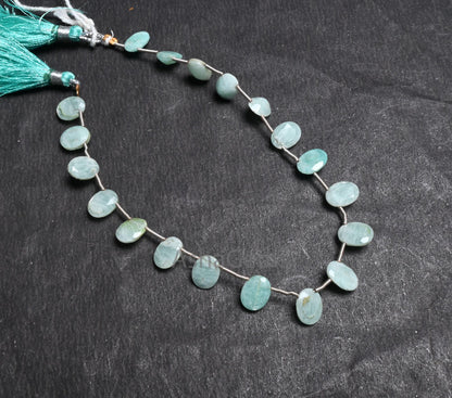 Beautiful Amazonite faceted Oval Beads,7x9 mm Natural Blue Amazonite Fancy Oval Cabochon Side Drill Briolette Gemstone Beads Jewelry Crafts