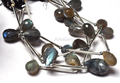 Natural Fire labradorite Faceted Drops shape Beads, black Rainbow Teardrop Briolette Beads, Flashy Labradorite Drop Shape Beads For Jewelry