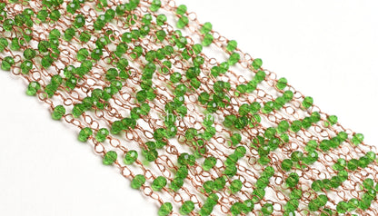 Beautiful Green Peridot Hydro Faceted Rondelle Beads Rosary Chain Rose Gold Plated Wire Wrap Handmade Chains Jewelry Making Necklace Crafts