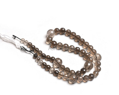 Beautiful Smoky Quartz Micro Faceted Round Gemstone Beads,14"Strand AAA Smoky Beads, Natural Smoky Machine Cut Round Shape Bead Jewelry SALE