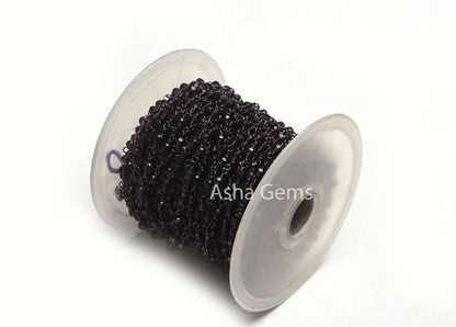 Purple Amethyst Hydro Faceted Rondelle Beads Rosary Chain 1-50 Feet Purple Crystal Black Plated Gunmetal Wire Wrap Chains Jewelry Craft SALE