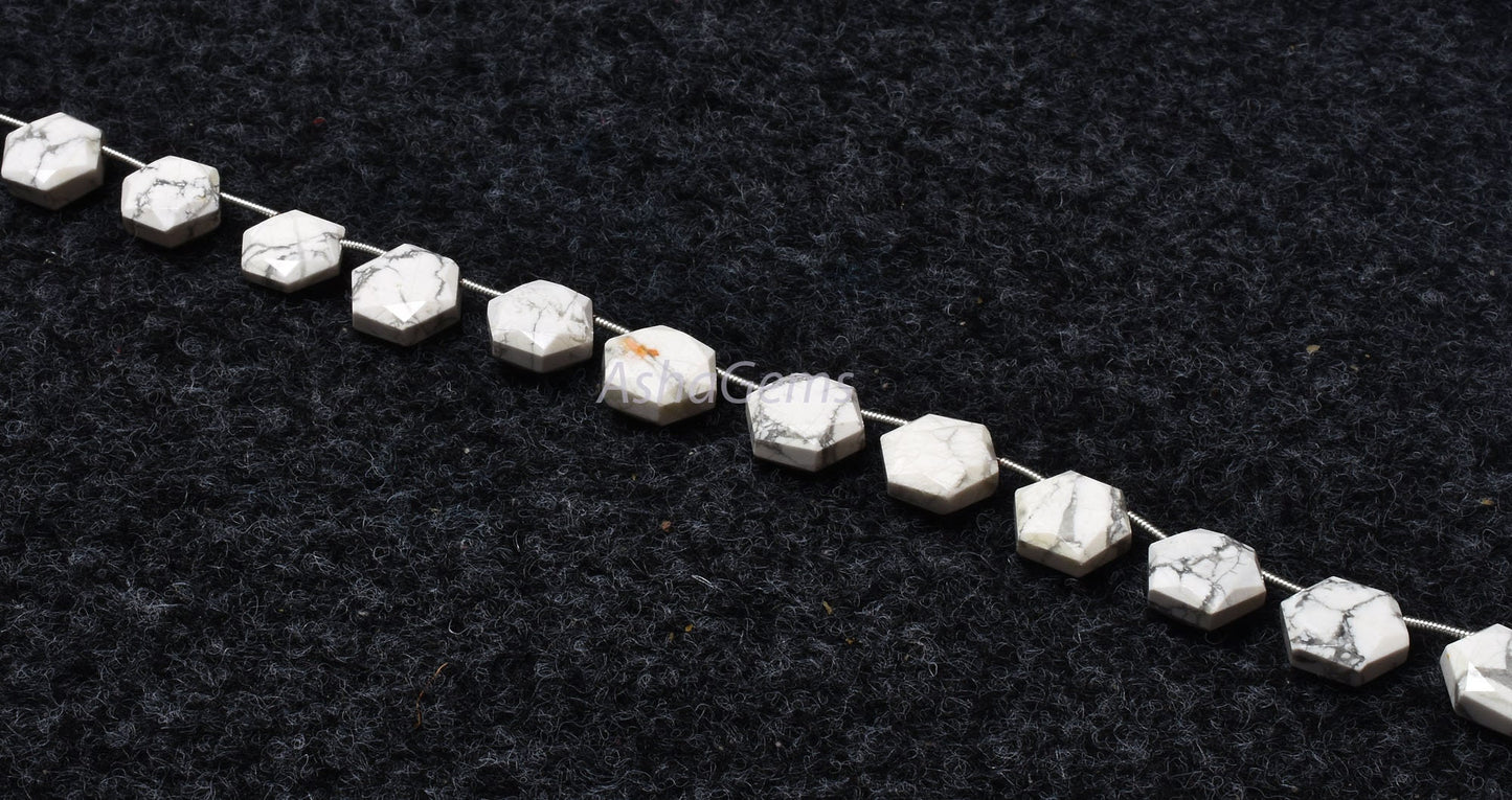 13 Piece strand  Howlite Faceted Hexagon Shape Gemstone beads, White Howlite Fancy 6 Corner Beads, Howlite Bead Briolette For Jewelry Making