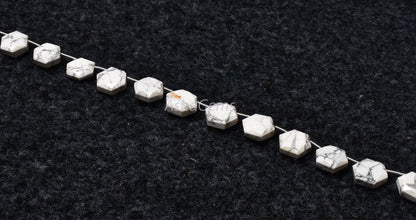 13 Piece strand  Howlite Faceted Hexagon Shape Gemstone beads, White Howlite Fancy 6 Corner Beads, Howlite Bead Briolette For Jewelry Making