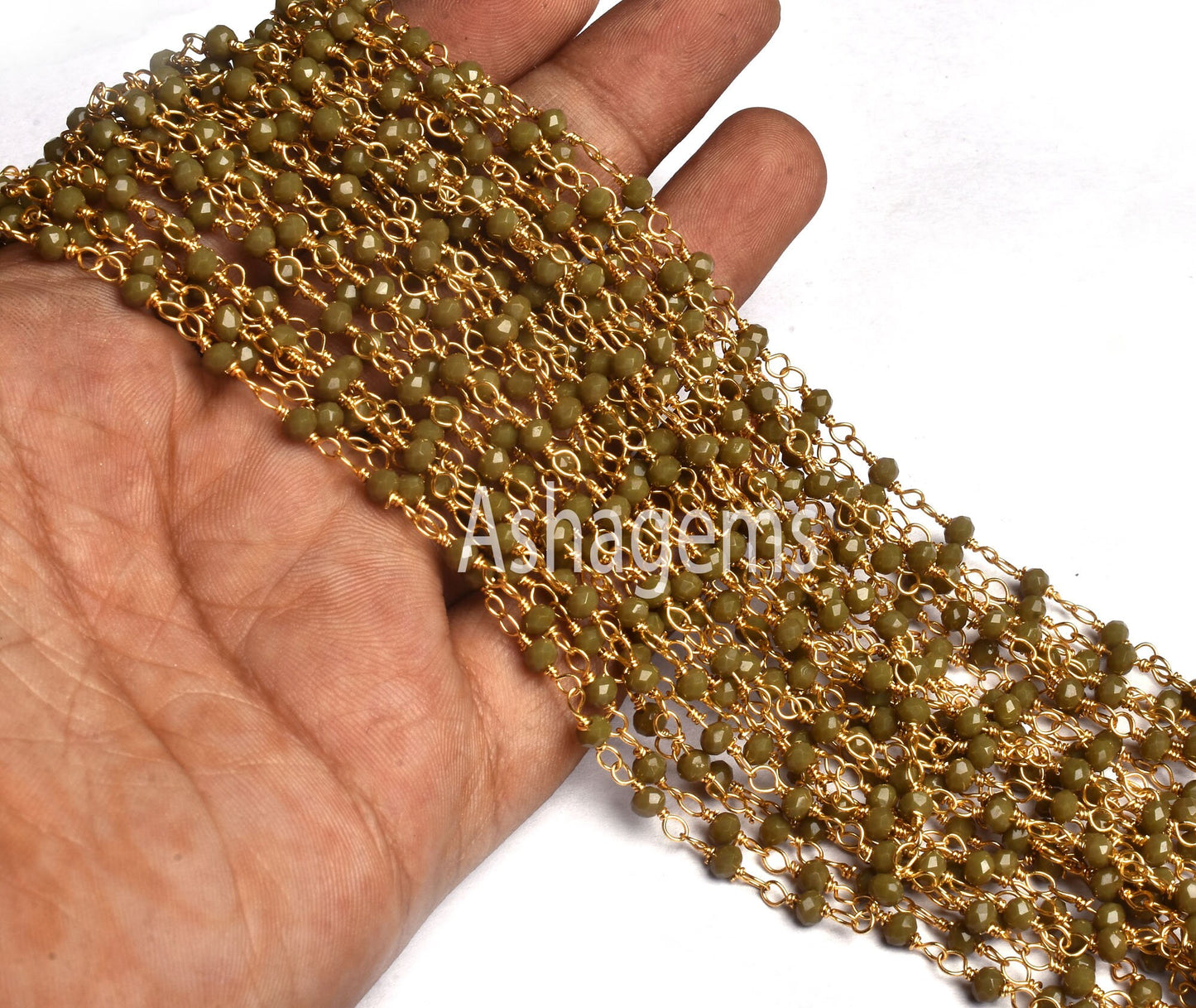 Beautiful Hina Green Jaspar Hydro faceted Beads Rosary Chain Gold Plated Wire Wrap Rondelle Beaded  handmade Chain Jewelry Making Craft SALE