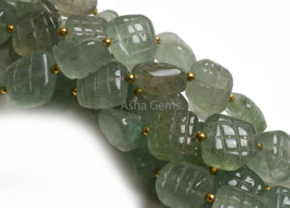 Fine Green Strawberry Carving Fancy Beads, Strawberry Quartz Uneven Square Nugget Shape Carved Gemstone Beads, Strawberry Quartz Beads Craft