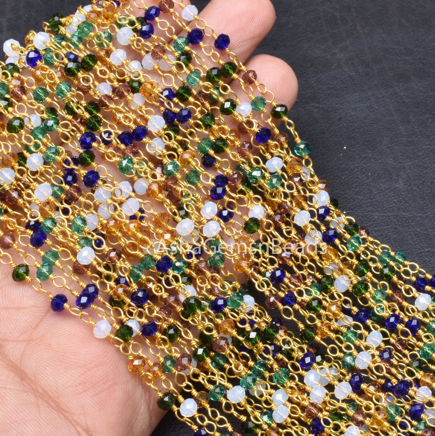 Beautiful Multi Disco Hydro faceted Rondelle Bead Rosary Chain, Mix Color Bead Gold Plated Wire Wrap Rosary Chain By Feet Jewelry Craft SALE