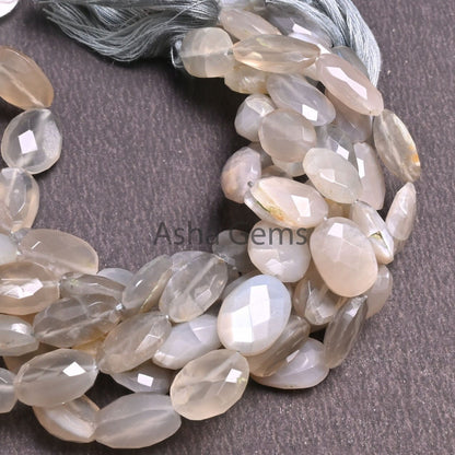 9" Strand Natural Grey Moonstone faceted Indian Cut Oval Gemstone Beads, Moonstone Oval Briolette Beads, grey Moonstone Beads Jewelry Crafts