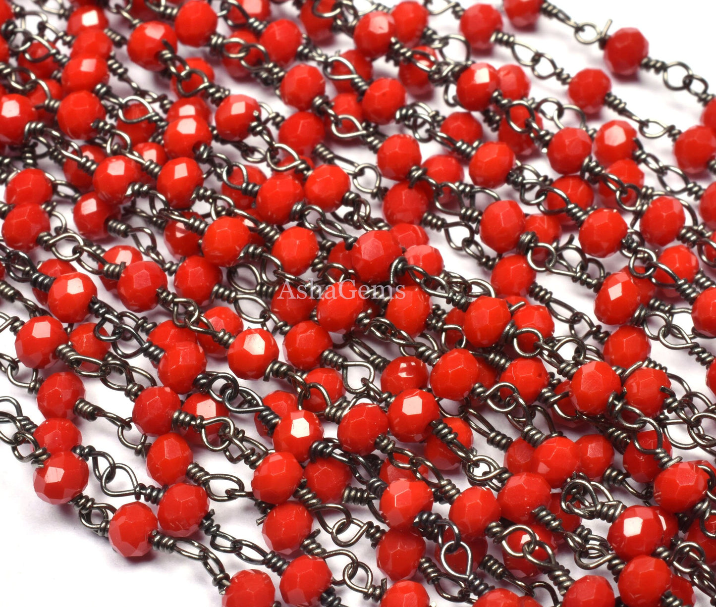 AAA Red Onyx Hydro Faceted Rondelle Beads Rosary Chain Black Metal Plated Gunmetal Wire Wrapped Chain 3-3.5mm Jewelry Making Necklace Chains