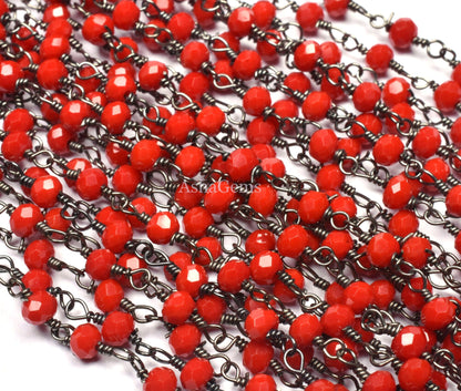 AAA Red Onyx Hydro Faceted Rondelle Beads Rosary Chain Black Metal Plated Gunmetal Wire Wrapped Chain 3-3.5mm Jewelry Making Necklace Chains