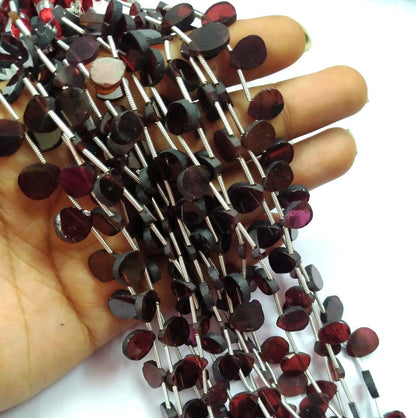 Natural Red Garnet Flat Pears Beads,7.5 Inch Strand Garnet Smooth Slice Teardrop Beads, Garnet Table Polish Plain Fancy pear Beads Gemstone