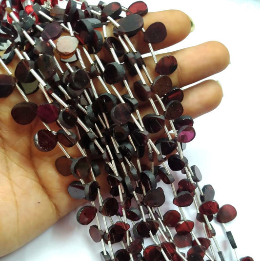 Natural Red Garnet Flat Pears Beads,7.5 Inch Strand Garnet Smooth Slice Teardrop Beads, Garnet Table Polish Plain Fancy pear Beads Gemstone