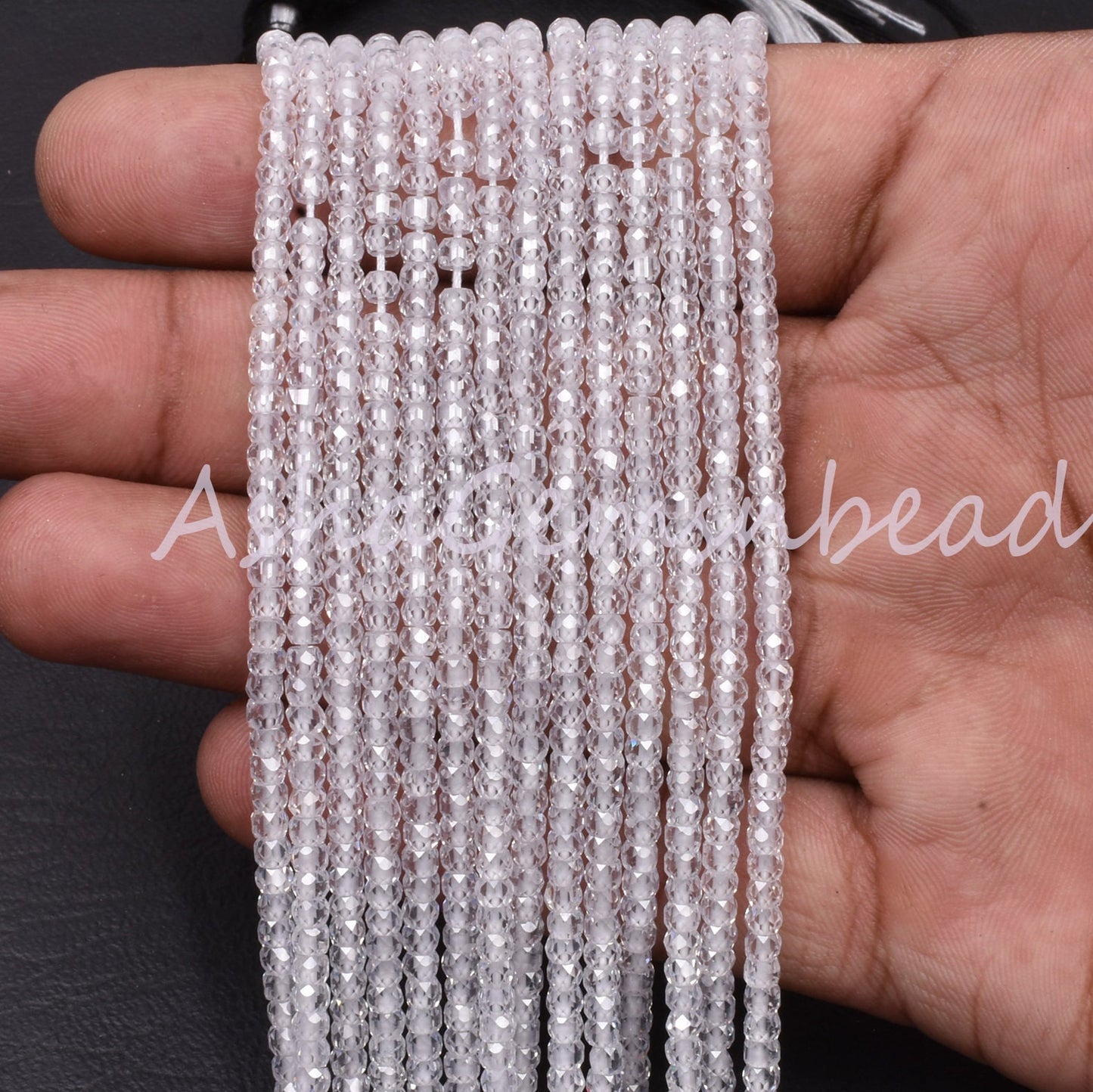 Beautiful White Zircon Faceted Rondelle Beads, 13" Strand, Cubic Zircon Micro Cut Beads, 3 mm, Clear White Zircon Machine Cut Beads, Jewelry