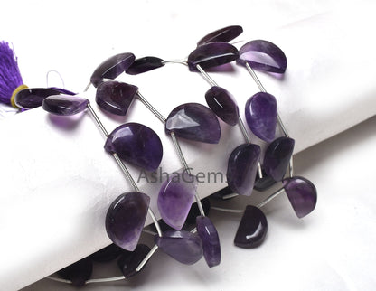 Natural Purple Amethyst Smooth Fancy Shape Beads,7"Strand African Amethyst Fancy D Shape Bead Gemstone Amethyst half Moon Beads Jewelry SALE