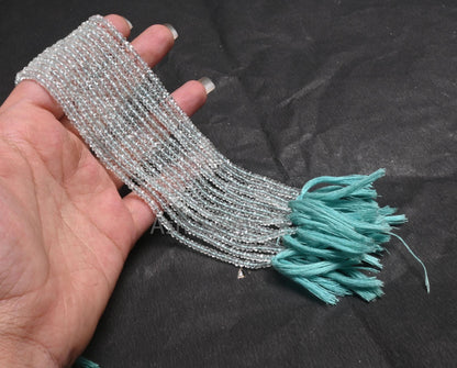 Beautiful Aquamarine Indian Machine Cut Gemstone Beads, 13" Natural Blue Aquamarine Faceted Rondelle Fine Aquamarine Beads Necklace Jewelry