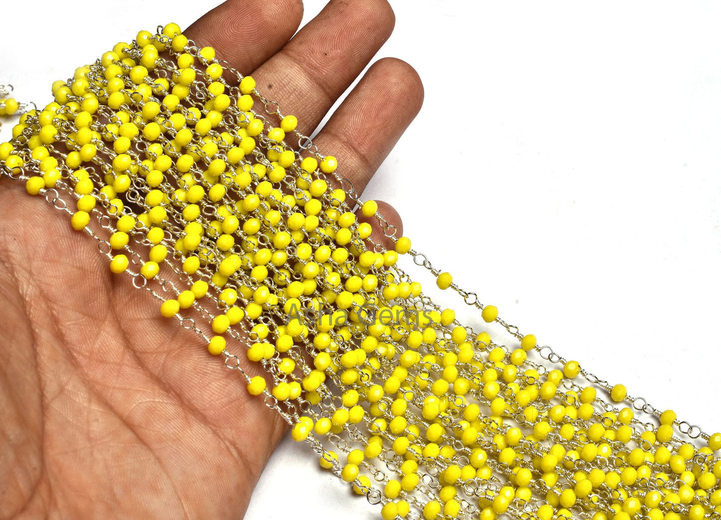 Beautiful Yellow Jasper Hydro Faceted Rondelle Beads Rosary Chain 3 mm Silver, Gun Metal Plated Wire Wrap Beaded Handmade Chain Jewelry SALE