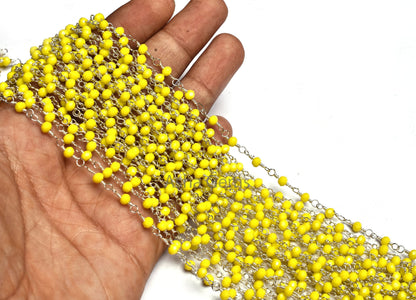 Beautiful Yellow Jasper Hydro Faceted Rondelle Beads Rosary Chain 3 mm Silver, Gun Metal Plated Wire Wrap Beaded Handmade Chain Jewelry SALE