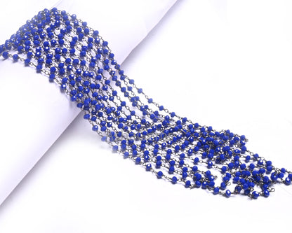 AAA Quality Blue Lapis Hydro Rondelle Faceted Beads Rosary Chain,3 mm Black Metal Plated Gunmetal Wire Wrap Chain Jewelry Making handicrafts