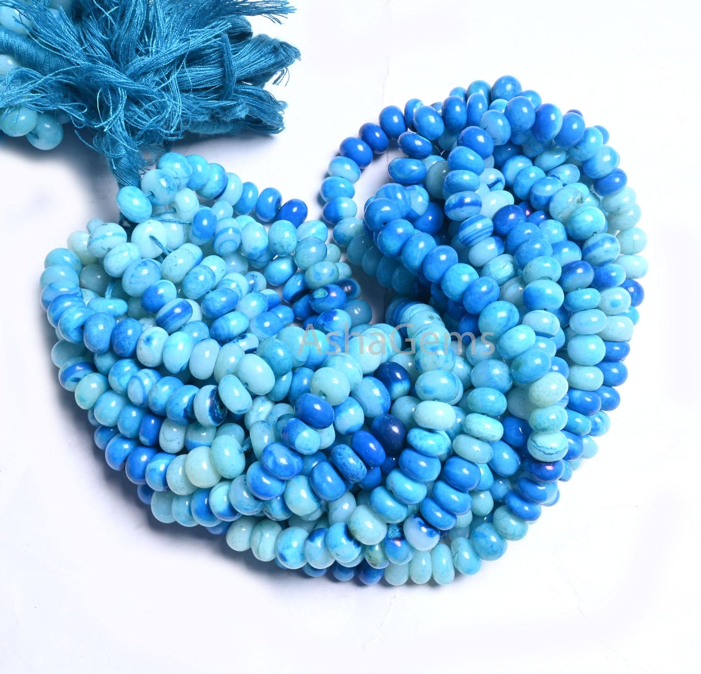 AAA Quality Lake Blue Opal Smooth Rondelle Beads, Shaded Blue opal Beads, Beautiful Opal Plain handmade Gemstone Loose Bead Necklace Jewelry