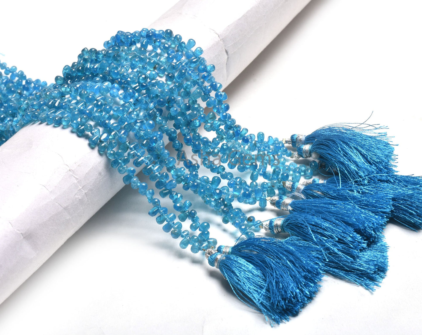 Natural Blue Apatite Smooth Drop Gemstone Side Drill Beads, Neon Apatite Plain Handmade Tiny Teardrop Handmade Gemstone Beads Jewelry Crafts