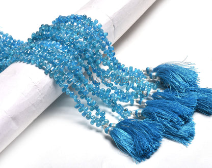 Natural Blue Apatite Smooth Drop Gemstone Side Drill Beads, Neon Apatite Plain Handmade Tiny Teardrop Handmade Gemstone Beads Jewelry Crafts