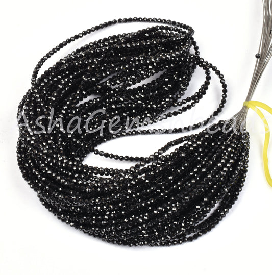 Top Quality Black Spinel Faceted Rondelle Beads, 2 mm AAA Spinel Micro Faceted Gemstone Beads,16"Strand Black Spinel Beads Jewelry Necklace