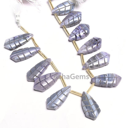Shaded Blue Grey Opal Fancy Pears Shape carving Gemstone Side Drill Beads, Opal carved Fancy Pear handmade Uneven Beads Jewelry Making Craft