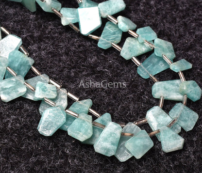 Beautiful Blue Amazonite Faceted Flat Nugget Beads,9"Strand Natural Amazonite uneven table cut Briolette Beads, amazonite faceted slice Bead