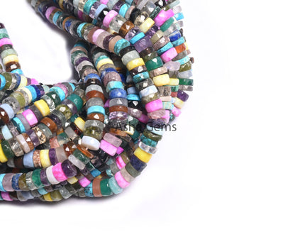 16" Strand Beautiful Multi Color Faceted Heishi Tyre Beads,6 mm Natural Mix Gemstone Disco Flat Wheel Shape Beads Jewelry Making Craft Sale