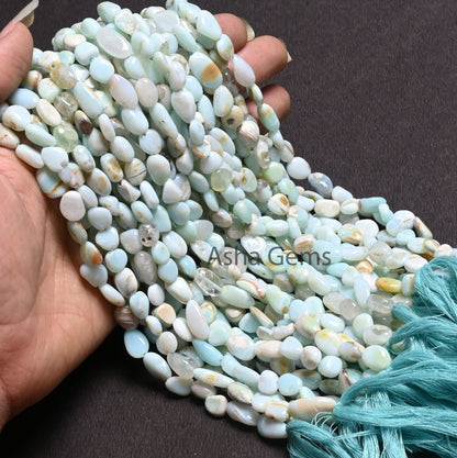 Beautiful Sky Blue Boulder Opal Smooth Nugget Gemstone Loose Beads,7-12mm Shaded Opal Handmade Uneven Tumble Beads Jewelry Making Craft SALE (AG 22286)
