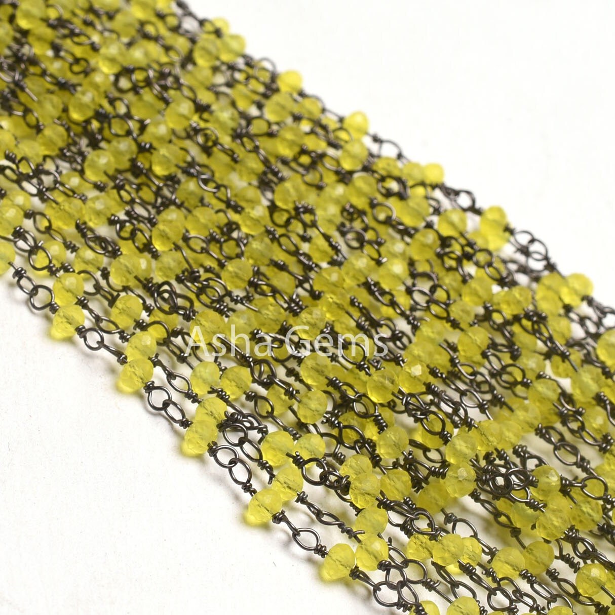 AAA Lemon Quartz Hydro Faceted Beads Rosary Chain,3mm Black Plated Wire Gunmetal Chain Rondelle Beads Handmade Chain Necklace Jewelry making