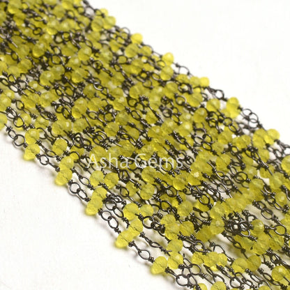 AAA Lemon Quartz Hydro Faceted Beads Rosary Chain,3mm Black Plated Wire Gunmetal Chain Rondelle Beads Handmade Chain Necklace Jewelry making