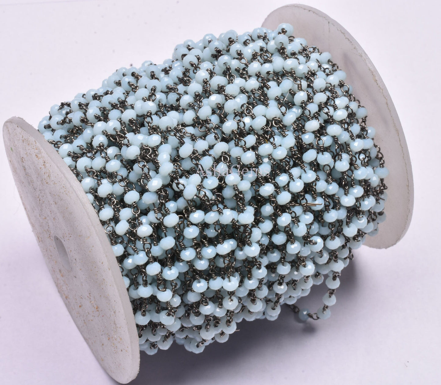 AAA Aqua Chalcedony Hydro Faceted Rondelle Shape Beads Rosary Chain Black Plated Gunmetal Wire 3 mm Beaded Chain Jewelry Making Crafts SALE