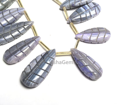 Amazing Shaded Blue Grey Opal Fancy Long Pear Carved Gemstone Handmade Beads,8" Opal Carving Fancy Teardrop Beads Jewelry Making Crafts SALE
