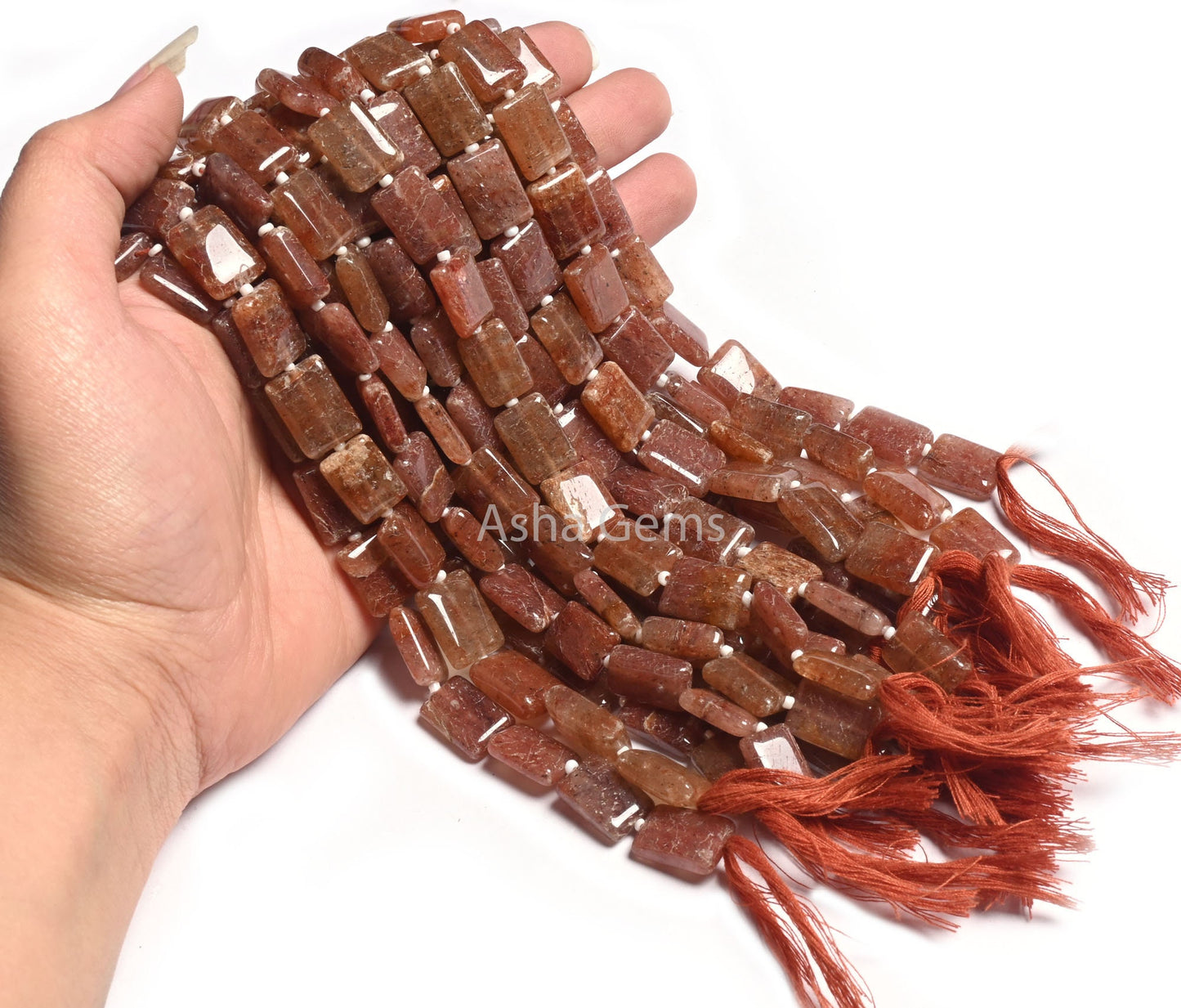 9" Strand Red Strawberry Quartz Smooth Rectangle Shape Gemstone Loose Beads, Strawberry Quartz Handmade Chicklet Straight Drill Bead Jewelry