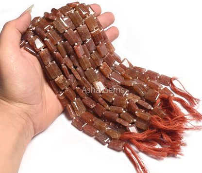 9" Strand Red Strawberry Quartz Smooth Rectangle Shape Gemstone Loose Beads, Strawberry Quartz Handmade Chicklet Straight Drill Bead Jewelry