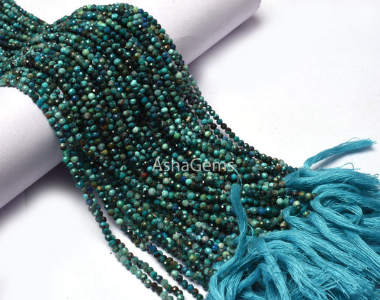 2.5 mm Beautiful Blue Chrysocolla Faceted Rondelle beads, Shaded Multi Blue Chrysocolla micro Cut Gemstone bead,13" Strand Chrysocolla Beads