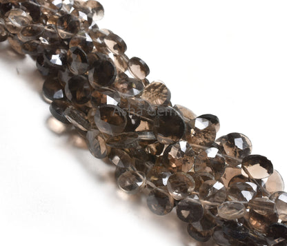 Natural Smoky Quartz Faceted Heart Shape Beads, Fine Quality smoky Side Drill Heart Briolette Gemstone Loose Beads, smoky Beads Jewelry SALE