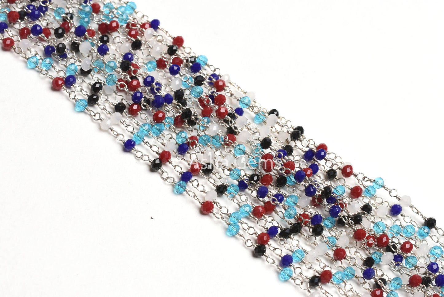 1-50 Feet Multi Color Beads Rosary Chain, Silver Plated Wire Wrap Hydro Disco faceted Rondelle Beaded handmade Chain Jewelry making Necklace