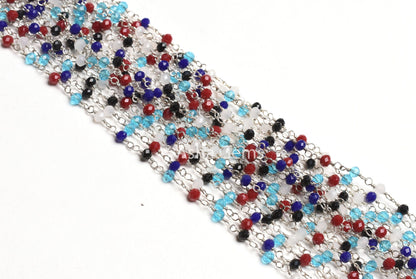 1-50 Feet Multi Color Beads Rosary Chain, Silver Plated Wire Wrap Hydro Disco faceted Rondelle Beaded handmade Chain Jewelry making Necklace