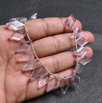 Beautiful Pink amethyst Fancy Rhombus Shape Faceted Beads,10-20 mm natural Amethyst Flat Rhombus Briolette Side Drill Gemstone Beads Jewelry