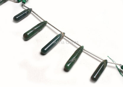 Beautiful Green Agate Fancy Long Drops Shape Beads, Agate Pencil Drop Beads Gemstone Teardrop Briolette Side Drill Beads Jewelry Handicraft