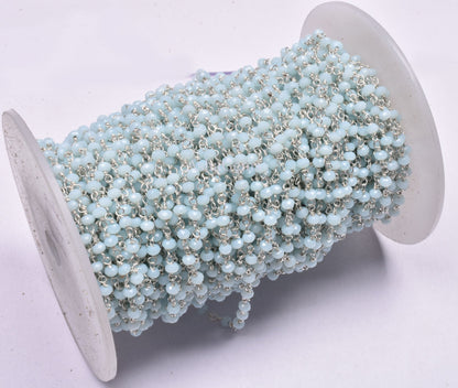 3,5,10,50 Feet Aqua Chalcedony Hydro Rondelle Faceted Beaded Rosary Chain gold Silver black Plated Wire Jewelry Making Finding,Size 3-3.5 mm
