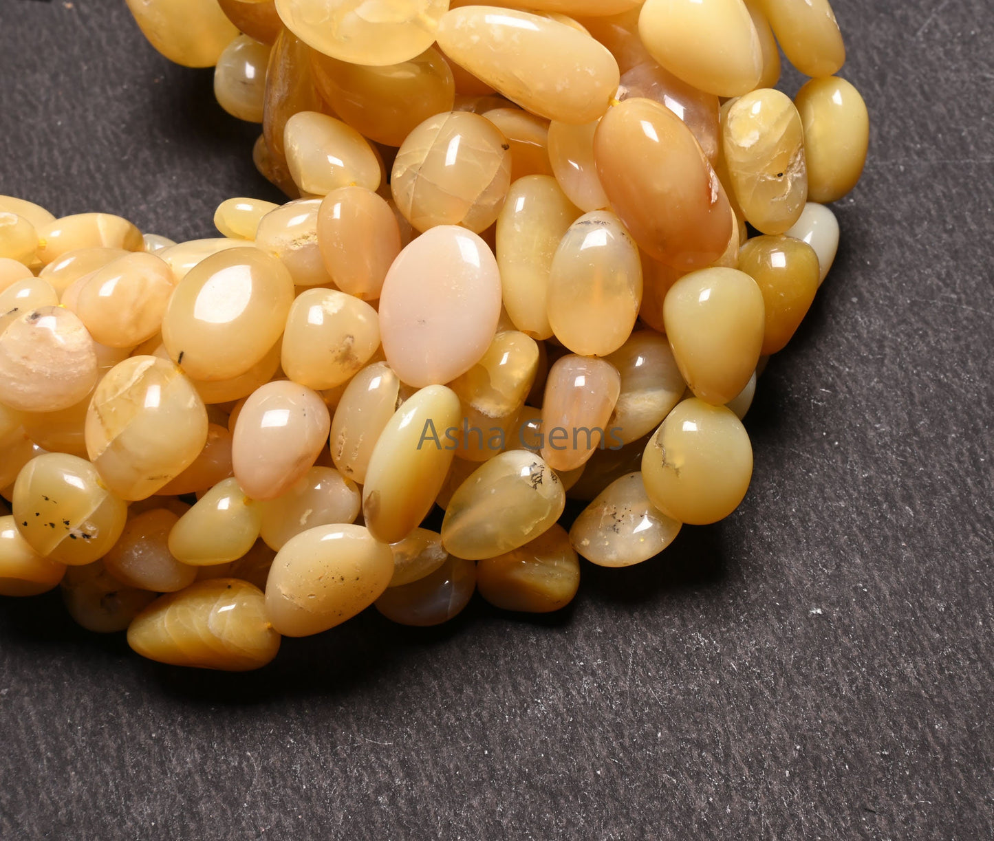 Natural Yellow Opal smooth Nugget Gemstone Loose beads,18" Fine Opal Plain Handmade tumble Graduation Size Yellow Opal Bead Necklace Jewelry (AG 22304)